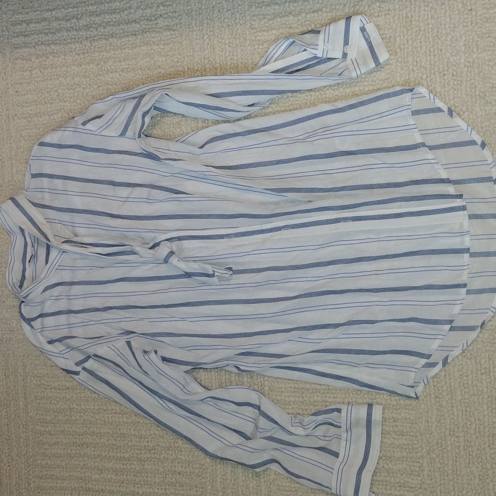 Elizabeth and James Blue and White Striped Button Down Shirt